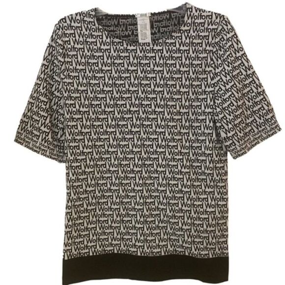 Wolford Black and White Logo Short Sleeve Top - Picture 1 of 12